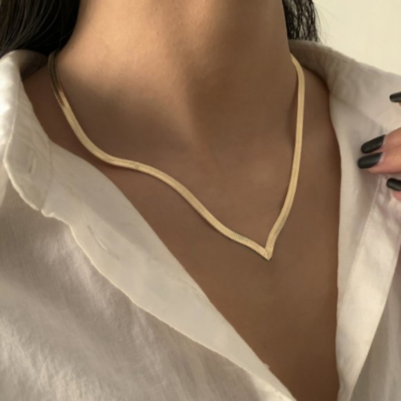 Simple V-shaped snake bone chain necklace - Picture 1 of 3